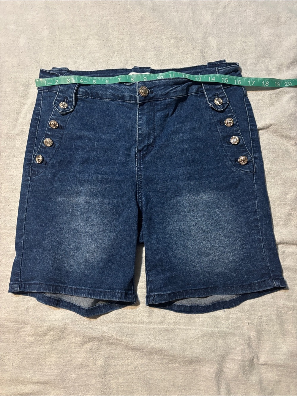 Women’s Dark Blue Denim Shorts with Decorative Button Detail